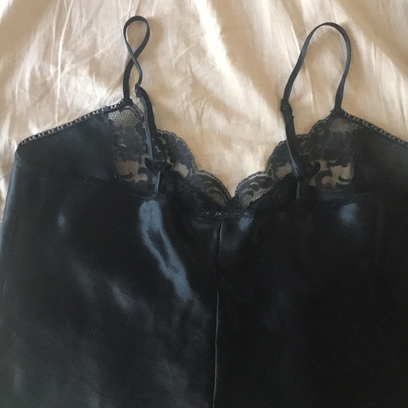🇨🇦 FRENCH MAID | Vintage Black Satin & Lace Camisole Lingerie Tank Top Chemise - Picture 6 of 8